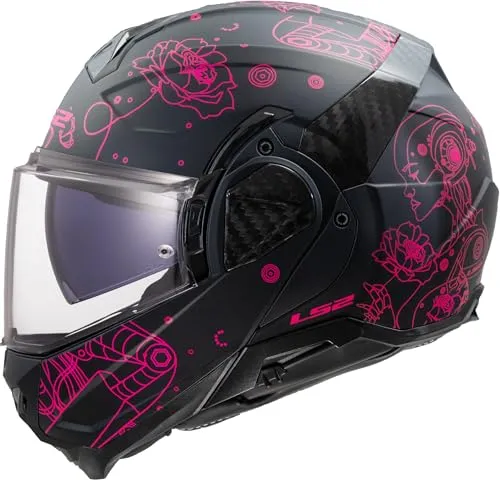 LS2 ADVANT II SOPHIA Modularer Motorradhelm Black Pink, XS - Modularer Motorradhelm mit KPA-thermoplastischer Schale, kratzfestem Visier und herausnehmbarem Coolmax-Innenfutter für hohen Komfort und optimale Belüftung.