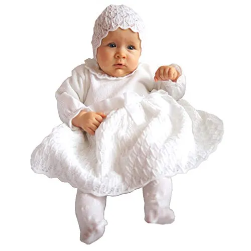 Eko Taufkleid Set mit Mütze und Strickkleid in Weiß