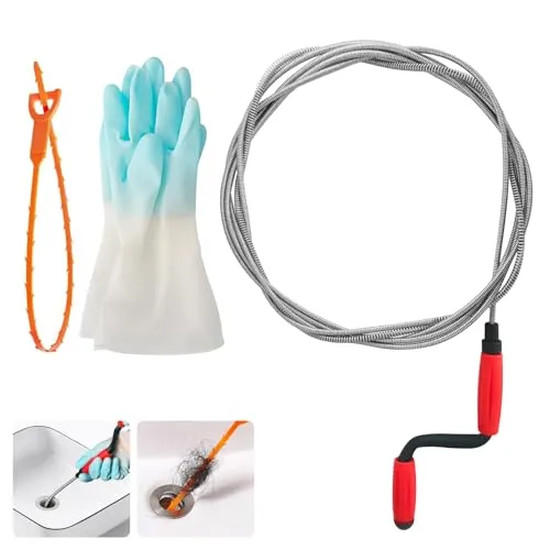 Rohrreinigungsspirale 5m x 6mm, Abflussreiniger Spirale, Spirale Abfluss Rohrreinigung, Abflussspirale Reinigungsspirale Abfluss, mit blauen Handschuhen, Toilettenreiniger