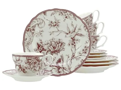 CreaTable, 24765, Serie Adelaide Rot, 12-teiliges Geschirrset für 4 Personen, Kaffeeservice aus Porzellan, spülmaschinen- und mikrowellengeeignet, Qualitätsproduktion