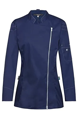 GREIFF Gastro Moda Damen Cuisine Premium Kochjacke Reißverschluss Dunkelblau M - Elegante Kochjacke für Damen im Regular Fit aus hochwertigem Baumwollmix mit Stehkragen und praktischem Reißverschluss. Ideal für den professionellen Einsatz in der Gastronomie. Größe M, OEKO-TEX zertifiziert.