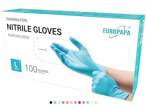 EUROPAPA® 100x Nitrilhandschuhe Box Einweghandschuhe, Einmalhandschuhe, Untersuchungshandschuhe, Nitril Handschuhe, puderfrei, ohne Latex, steril, latexfrei, disposible gloves (L, Hellblau)