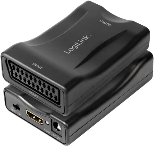 LogiLink Scart - HDMI Video-Konverter, schwarz - Sonstiges TV-Zubehör, konvertiert Scart zu HDMI mit Full HD 1080p Unterstützung, ideal für ältere Geräte, inkl. USB-Kabel und robustem Metallgehäuse.