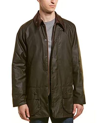 Barbour Olive 44 Funktionsjacke - Mittelschwere Funktionsjacke mit Cordkragen und Nieten für optionale Kapuze, ideal für Outdoor-Aktivitäten und vielseitigen Einsatz.