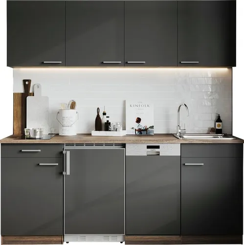 RESPEKTA Küche Oliver, 195 cm, wechselseitig aufbaubar in grau von Respekta