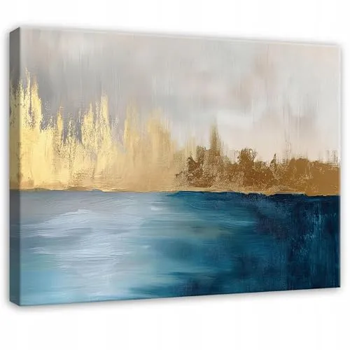 WallArena - Leinwand Bilder - Abstrakt - 100x70 cm Leinwandbilder - Bild auf leinwand - Wandbild XXL groß Wandbilder für Wohnzimmer Schlafzimmer Wohnzimmerbilder Modern kunstdruck - Blau Grau Gold