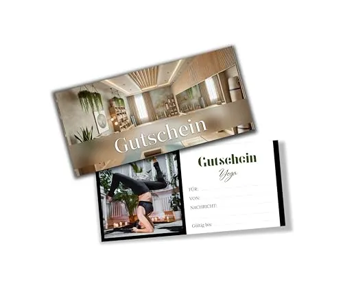 itenga Geschenkgutschein zum Selbst-Ausfüllen – 21 x 9,8 cm – hochwertiger Karton – persönliche Geschenkidee für viele Anlässe (Motiv Yoga)