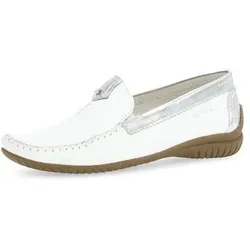 Gabor Damen Mokassins – Elegante Halbschuhe in Weiß/Silber - Slipper & Mokassins für Damen, mit moderater Mehrweite (G) für optimalen Tragekomfort und stilvolles Design.
