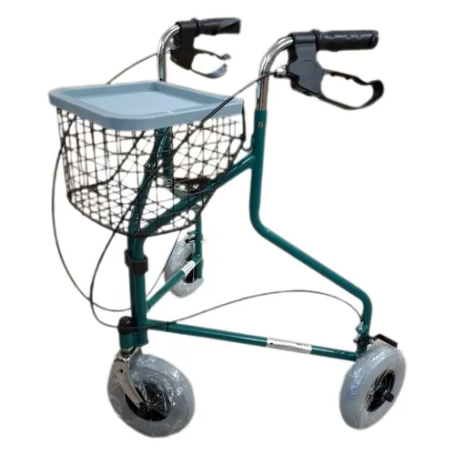 QUIRUMED Klappbarer Gehwagen mit 3 Rädern, mit Korb und Rucksack, Bremsen an den
