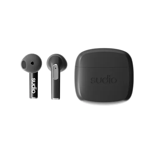 Sudio N2 Midnight Black - True Wireless Bluetooth Open-Ear Earbuds - Kopfhörer mit 30 Stunden Akku, IPX4 wasserfest und Multipoint-Verbindung für gleichzeitige Nutzung mit zwei Geräten – ideal für Musik und klare Anrufe unterwegs.