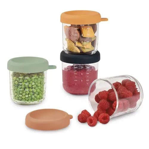 BÉABA - Aufbewahrungsbehälter für Babynahrung - Brei Einfrieren Behälter - Skalierung - Temperaturbeständig - Baby Essen Zubehör - Aufbewahrung für Babys und Kleinkinder - 4er Pack - 250ML - Sunrise