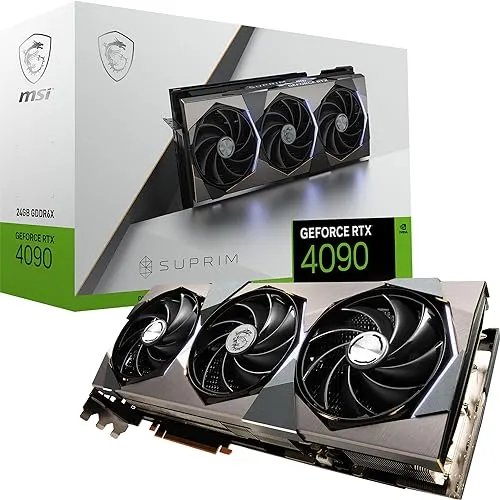 MSI GeForce RTX 4090 SUPRIM 24G - Hochleistungs-Grafikkarte - Grafikkarten für Gamer & Kreative mit 24GB GDDR6X-Speicher und extremem Raytracing für 4K-Gaming. TRI FROZR 3S Kühlung sorgt für optimale Leistung und leisen Betrieb.