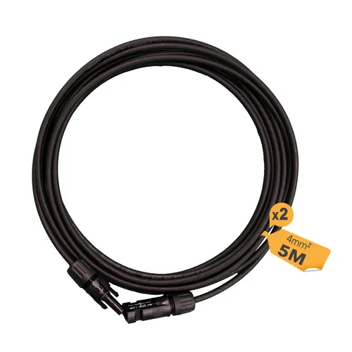HISkon 4mm² Profi-Verbindungskabel MC4 auf MC4 Stecker 5m - Solarkabel mit hervorragender Witterungsbeständigkeit und Zuverlässigkeit, ideal für die Verbindung von Solarmodulen. Hohe Leitfähigkeit durch feindrähtige Litze aus Elektrolytkupfer.