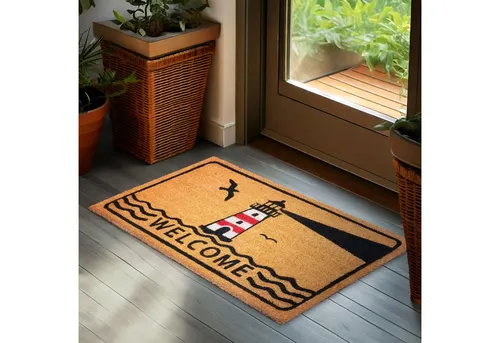 BRUBAKER Fußmatte Welcome mit Leuchtturm in braun von BRUBAKER