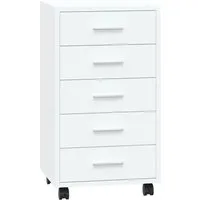 vidaXL Schubladenschrank mit Rollen, 5 Schubladen - Kommode & Büroschrank in Hochglanz-Weiß, ideal für flexibles Arbeiten mit 4 Rollen und viel Stauraum für Dokumente und Büromaterialien.