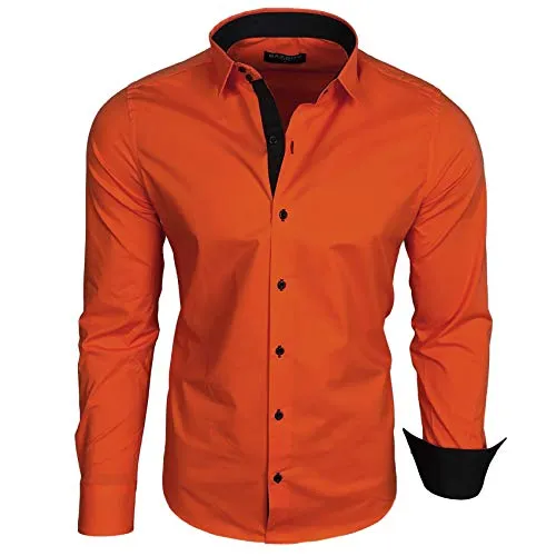 Baxboy Herren-Hemd Langarm Slim-Fit - Elegantes langärmliges Businesshemd in Dunkel Orange, bügelleicht und tailliert. Ideal für Feierlichkeiten und den Alltag. Hochwertiges Stretchmaterial sorgt für besten Tragekomfort. Verfügbar in vielen Trendfarben.