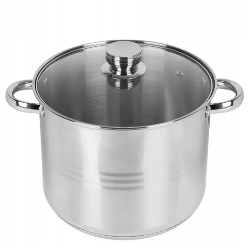 Edelstahl Großraumtopf 15L mit Glasdeckel - Kochtopf aus hochwertigem Edelstahl, ideal für Suppen und Eintöpfe. Mit Induktionsboden für gleichmäßige Wärmeverteilung und wärmeisolierenden Griffen.