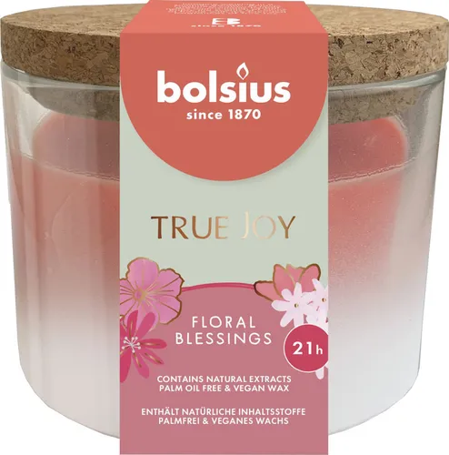 Bolsius Duftkerze mit Korkdeckel True Joy rosa Floral Blessings