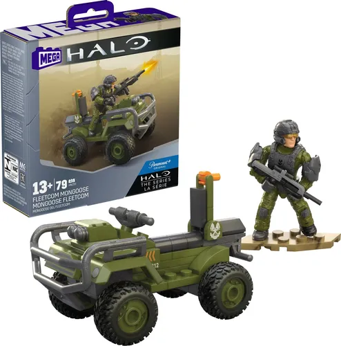 MEGA Halo Bauspielzeug Set, FLEETCOM Mongoose ATV Fahrzeug mit 79 Teilen, 2 bewe