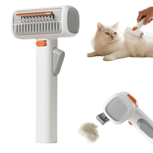 2-in-1 Katzenbürste & Hundebürste für Langhaar/Kurzhaar, Haustier Fellpflege Kamm, Edelstahlkamm Entfernen von Unerwünschten Haaren und Entwirren Knoten, Ein-Knopf-Haarentfernung
