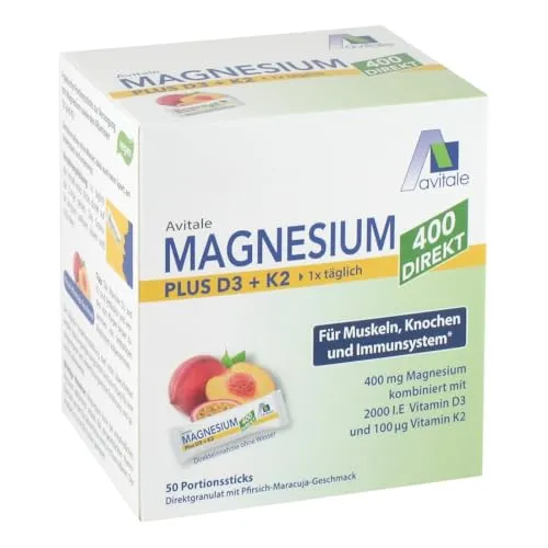 Magnesium 400+D3+K2 Direktsticks Pfirsich-Maracuja