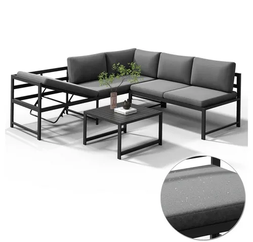 Mucola Gartenlounge-Set Ecksofa mit Liegefunktion - Garten-Lounge-Set mit wetterfestem Aluminium, inkl. 2 Sofas und Tisch. Genießen Sie entspannten Komfort dank verstellbarer Rückenlehne und extra dicker Kissen.