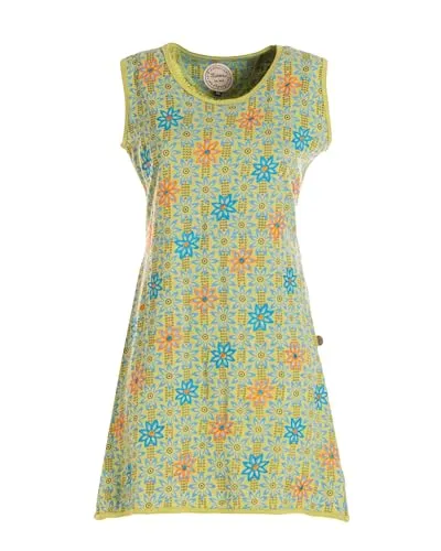 Vishes Damen Longshirt-Kleid mit Blümchen in Hellgrün I Größe S (36) I Handgefertigt aus 100% Baumwolle I Stylisches Sommerkleid für Freizeit & Alltag I Nachhaltige Alternative Bekleidung