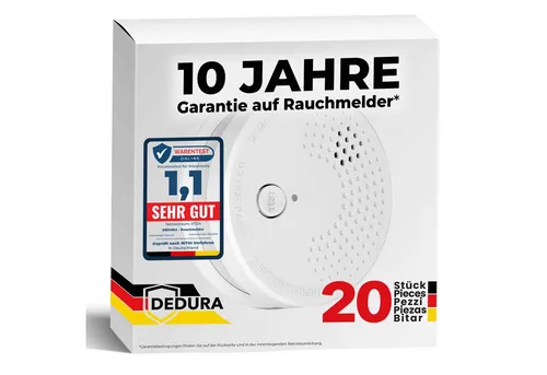 Dedura Rauchmelder 20er Set mit wechselbarer Batterie - Rauchmelder Set mit 20 Geräten, ideal für umfassenden Brandschutz in Ihrem Zuhause. Jeder Melder hat eine wechselbare Batterie für langfristige Sicherheit.