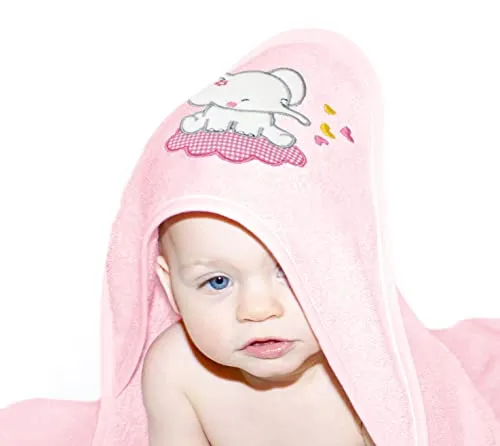 Lashuma Babyhandtuch mit Kapuze, Badetuch Mädchen rosa 75x75 cm, Kinder Handtuch Bestickt Motiv: Elefant