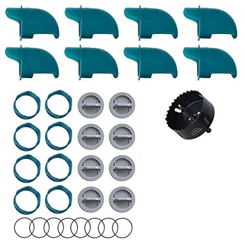 Whimsii Hühnerfutterspender Kein Abfall, automatischer Hühnerfutterspender, Nagetiersicher, wetterfest, Geflügelfutterstation für Hühner & Enten (8 Futterspender + Lochsäge)