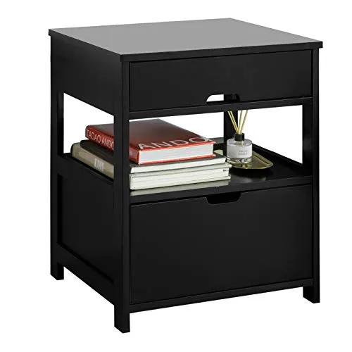 SoBuy Nachttisch, Nachtschrank mit 2 Schubladen und Ablage, Moderner Beistelltisch, Aufbewahrungsschrank für das Schlafzimmer, Beside Table B45 x T38 x H55 cm Schwarz FRG258-SCH