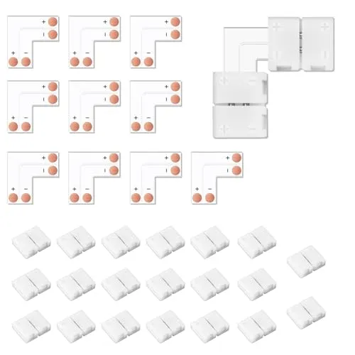 VIPMOON 10er-Pack L-förmige 2 polige LED Strip Verbinder, kabellose nahtlose lötfreie LED-Eckverbinder für 8mm breite 2835 einfarbige LED-Streifen