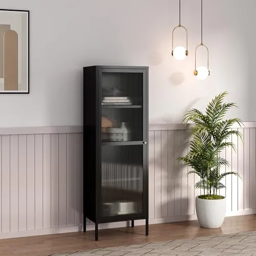 [en.casa] Vitrinenschrank Säkylä mit 4 Ablagen – Eleganter Küchenschrank in Schwarz