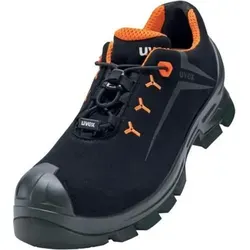 uvex 2 MACSOLE® Halbschuhe S3 schwarz, orange Weite 10 Gr. 49 - S3 Sicherheitsschuhe mit VIBRAM®-Gummisohle, optimaler Dämpfung und atmungsaktiven Materialien für höchsten Tragekomfort und Sicherheit im Arbeitsalltag.