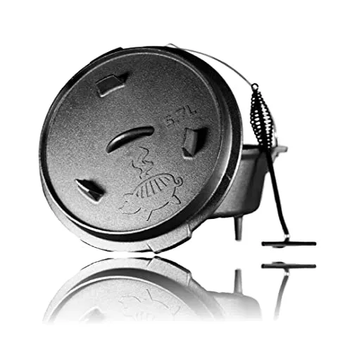 Grillschweine Dutch Oven 6QT (5,7 L mit Füße) - BBQ Schmorofen - Gusseisen Feuertopf