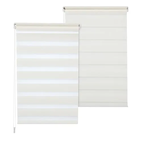 Doppelrollo DuoRollo Klemmfix ohne Bohren Seitenzug Fenster Rollo cremeweiß B 100cm (96cm Stoffbreite) x H 210 cm