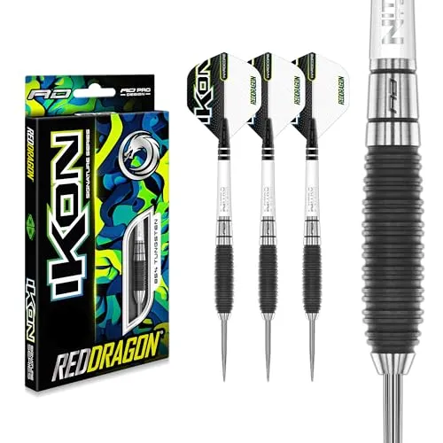 RED DRAGON Ikon 1.4 26 Gramm Professionelles Wolfram Steeltip Dart Set mit Flights und Schäften