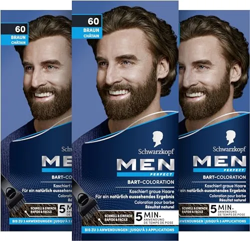 Schwarzkopf Men Perfect Bart-Coloration 60 Natur Braun Stufe 2 (30 ml), Bartfärbemittel zum Kaschieren grauer Haare für ein natürlich aussehendes Ergebnis, schnelle Anwendung