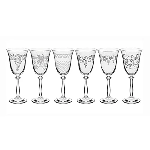 Bohemia Kristall Gläser - Royal - 6er Set - Elegante Weißweingläser im 6er Set mit verschiedenen Ornamenten, ideal für festliche Anlässe und Genussmomente.