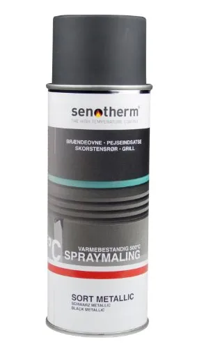 Senotherm Ofenfarbe 400ml - Ofenspray schwarz metallic - Ofenspray in Sprühdose, hitzebeständig bis 500 °C, ideal für eine langlebige und attraktive Ofenoberfläche.