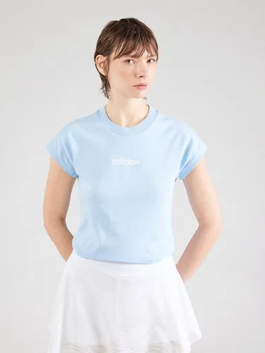 Adidas Essentials LINEAR Damen T-Shirt, Glow Blue/White, Größe S - Schmal geschnittenes T-Shirt mit Rundhalsausschnitt aus 100 % Baumwolle, ideal für den täglichen Komfort und lässige Outfits.