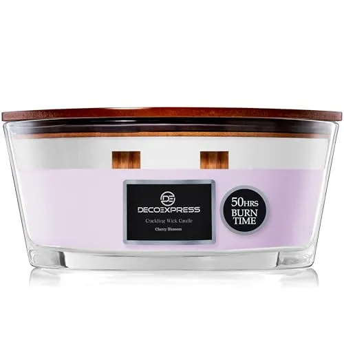 DECO EXPRESS Duftkerze im Glas mit 2 Knisterndem Docht Elegante Duft Kerzen Bis zu 50 Stunden Lange Brenndauer Geschenk Idee (Kirschblüte)
