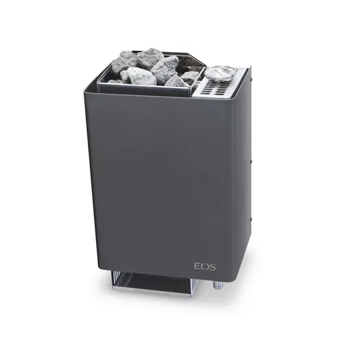 Eos Bi-O Mini W 3 kW Combi Saunaofen mit Verdampfer - Kompakter Wandofen in Anthrazit, ideal für kleine Saunen. Profitieren Sie von flexibler Temperaturregelung und integriertem Verdampfer für ein angenehmes Saunaerlebnis.