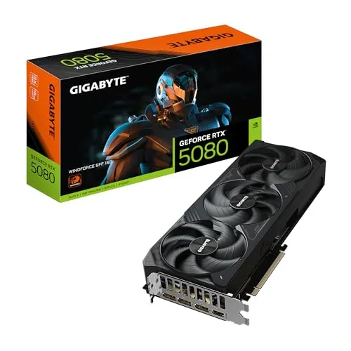 GIGABYTE GeForce RTX 5080 WindForce 3 - 16GB GDDR7 RAM - Grafikkarte mit NVIDIA RTX 5080, 10752 CUDA Kernen und innovativem WindForce 3X Kühlsystem für leisen Betrieb und hohe Leistung. Ideal für Gamer und kreative Profis.