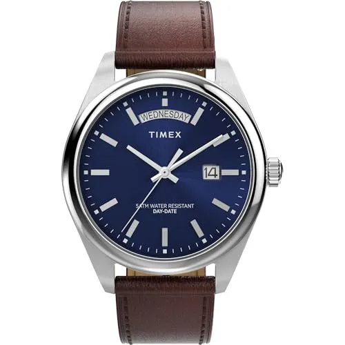 Timex Herren Analog Quarz Uhr mit Leder Armband TW2W57200VQ