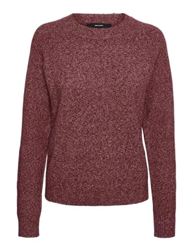 Rundhalspullover VERO MODA VMDOFFY LS O-NECK BLOUSE GA NOOS - Modischer Damenpullover in syrah mit weißer Melange. Aus elastischem Feinstrick für optimalen Tragekomfort. Ideal für lässige Looks im Alltag.