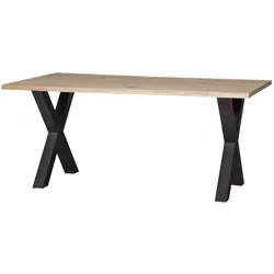 WOOOD Tablo Esstisch aus Eichenholz mit X-Tischbein, 180 x 90 cm - Einzigartiger Baumstammtisch aus massiver unbehandelter Eiche, ideal für stilvolle Essbereiche. Robuste Optik und individuelle Konturen machen ihn zum Blickfang.
