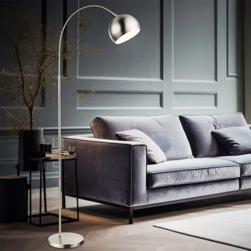 Elegante Bogenlampe 150 cm in Silber und Weiß - Moderne Stehlampe für Esszimmer und Wohnräume, mit stilvollem Design und praktischer Schaltersteuerung. Ideal für ein gemütliches Ambiente.