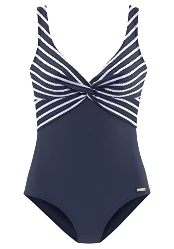 Produktbild LASCANA Damen Badeanzug, Gr. 42, Cup E, blau gestreift