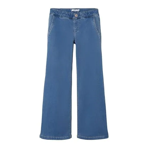 Name It Weite Jeans Salli - Blau, Größe 146 - Kinderhosen aus 57% Lyocell für hohen Tragekomfort, unifarbenes Design ohne Details, ideal für jeden Anlass.